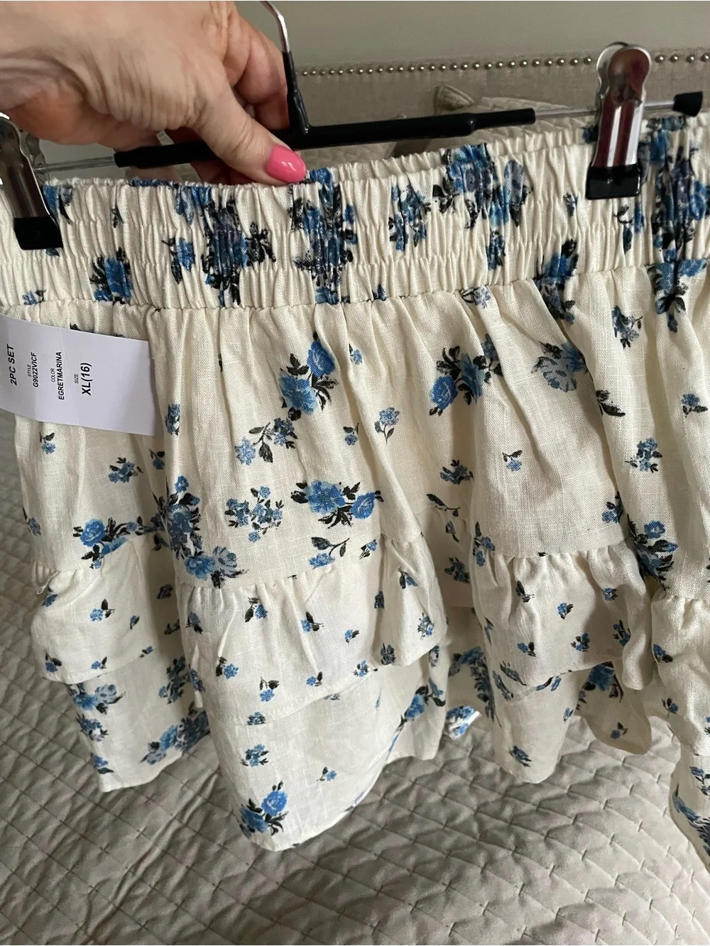 Kohl's Cream Two-Piece Set with Blue Floral Print